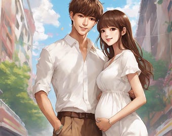 Boy and pregnant girl.Ai art
