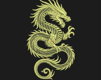 Golden Dragon Embroidery Design: 5 Sizes (Instant Download)
