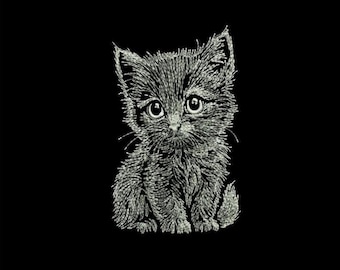 Diseño de bordado Kitten-Glow: Patrón para máquina de coser de gatito (descarga digital, 7 tamaños)
