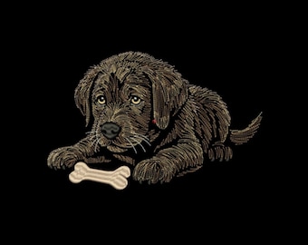 Desenho de Bordado de Filhote com Osso | Molde para Cão Labrador (Download Digital)