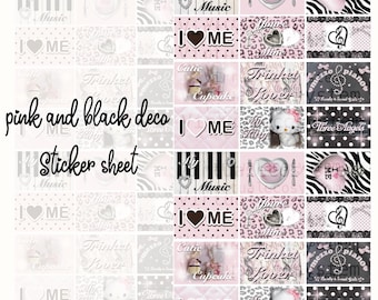 Pink and Black Deco Sticker Sheet | Heisei Retro Penpal Gyaru