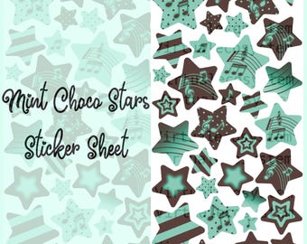 Mint Choco Stars Sticker Sheet | Heisei Retro Deco Penpal
