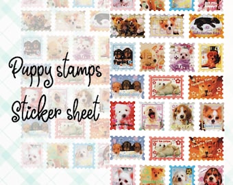 Puppy Stamps Sticker Sheet || Sticker Deco Penpal dog Journal Heisei retro