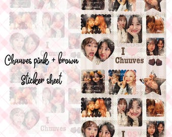 Chuuves Pink & Brown Sticker Sheet | Kpop Deco