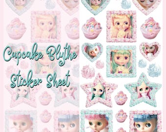 Cupcake Blythe Sticker Sheet | Heisei Retro Deco Penpal
