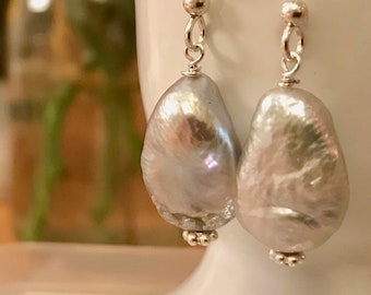 Pearl earrings Drop earrings Freshwater pearl jewelry Silver earrings Silver pearls Baroque pearl Gray Grey pearl earrings