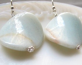 Drop earrings Silver earrings Blue Amazonite Stone earrings Silver jewelry Blue jewelry Blue Cream WAVE