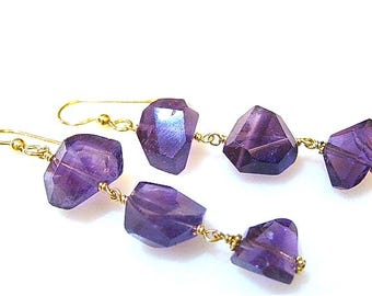 Cascadeoorbellen goudgevulde amethist – statement oorbellen, paarse oorbellen, edelsteensieraden, elegante sieraden Gift