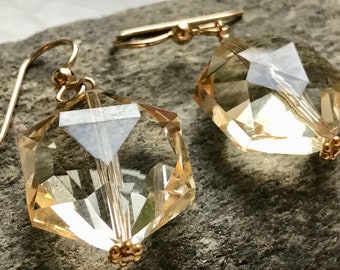 Crystal drop earrings. Crystal and gold earrings. 14K gold filled