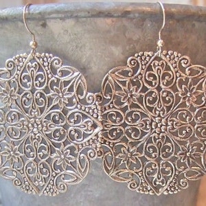 Big Silver Earrings Chandelier Earrings Vintage Filigree Jewelry Statement Earrings LACE