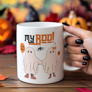 Halloween Ghost Couple Mug, My Boo Ghost Mug, Cute Halloween Gift for Her, Spooky Season Mug, Funny Halloween Coffee Cup