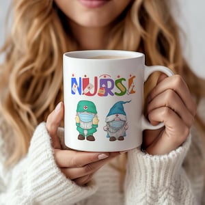 Nurse Gnome Mug - Cute Nursing Gift, Healthcare Worker Appreciation Coffee Cup, Medical Theme, RN Gift Idea for Nurses Week