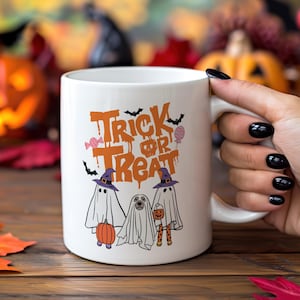 Trick or Treat Halloween Mug | Cute Ghost Mug for Spooky Season | Halloween Coffee Cup | Fall Witch Decor Gift | Halloween Gift for Her