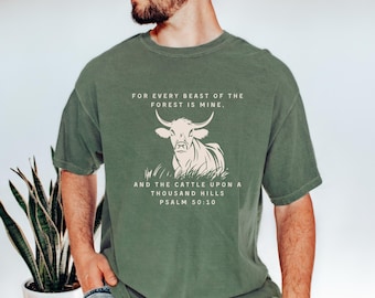 Unisex Christian T-shirt Comfort Colors Cow Lovers Religious Tee KJV Bible Verse Shirt Faith-Based Clothing Godly Gift Ideas Scripture Tees