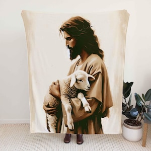 Christian Blanket with Jesus and Lamb, The Good Shepherd Throw, Religious Gift for Comfort, Faith-Based Home Decor, Christmas Gift Idea