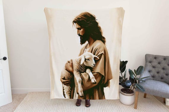 Christian Blanket with Jesus and Lamb, The Good Shepherd Throw, Religious Gift for Comfort, Faith-Based Home Decor, Christmas Gift Idea