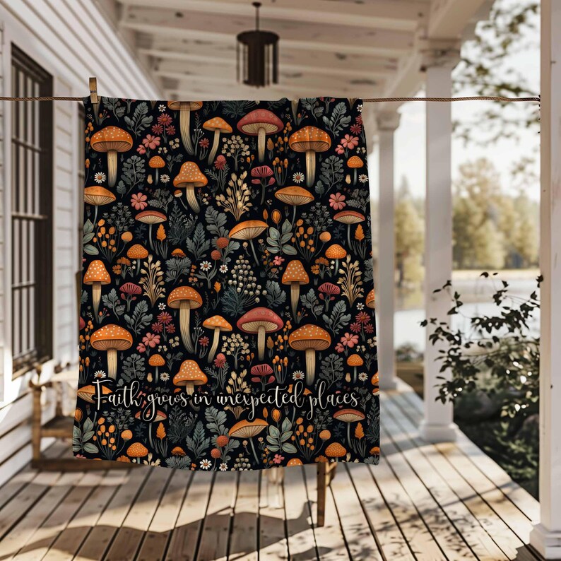 Faithbased Cottagecore Blanket Christian Home Decor Mushroom Throw