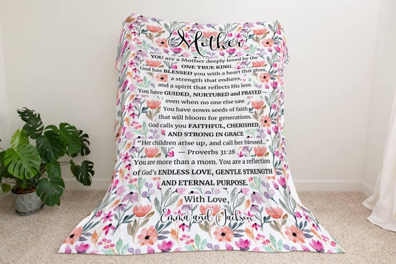 Custom Mom Blanket with Bible Verse, Personalized Christian Gift for Grandma or Mama, Faith Throw for Comfort, Mother's Day, Nana Birthday