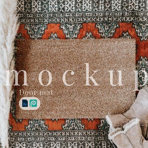 24 x 16 Coir Doormat mockup PSD smart object feminine doormat mockup digital doormat PSD elegant doormat png overlay boho doormat template
