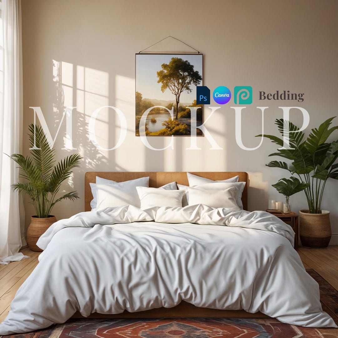 Bedding Mockup Drag and Drop Duvet Canva Template Bedding PSD Smart ...