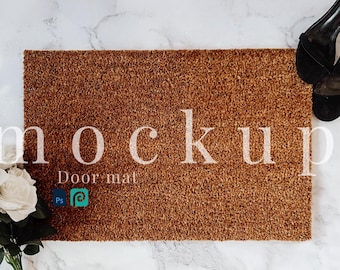 24 x 16 kokosnoot deurmat PSD slim object vrouwelijk deurmat mockup digitale deurmat PSD elegante deurmat png-overlay bloemen deurmatsjabloon