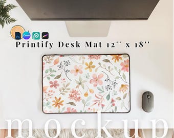 Printify Desk Mat 12'' by 18'' mockup PSD desk mat Procreate work table mat Canva elegant work desk mat Photopea Printify small Desk Mat PSD
