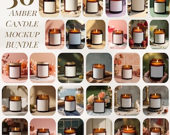 Amber candle mockup bundle PSD set 30 amber candle mockup Photopea video tutorial included colorful candle mockup unique candle bundle PSD