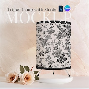 Printify Tripod Lamp mockup elegant drag and drop display lamp light digital women lamp tripod PSD smart object lamp digital overlay