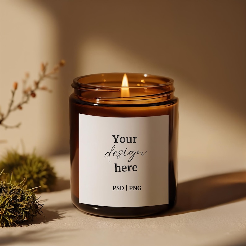 Amber Candle Mockup PSD Minimal Desert Candle Label Mockup Amber Candle ...