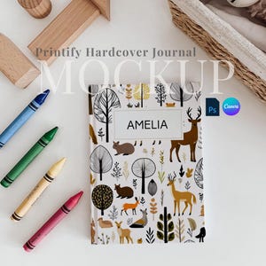 Maqueta de diario infantil de tapa dura para imprimir, plantilla de Canva para diario infantil con arrastrar y soltar, cuaderno de ejercicios PSD, objeto inteligente, maqueta digital de diario infantil