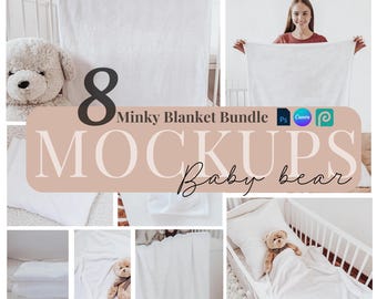 Minky Blanket Mockup Bundle PSD Set of 8 Blanket Canva template Minky Blanket mockup nursery digital baby blanket bundle PSD cot blankets