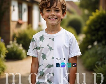 Blank tshirt mockup PSD boy tshirt Canva template fabric mockup outdoor tshirt PSD digital tshirt for seamless pattern boy tshirt PNG