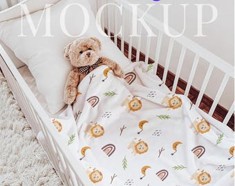 Minky cot blanket mockup Canva template baby blanket PSD smart object baby blanket PSD nursery blanket digital overlay customizable blanket