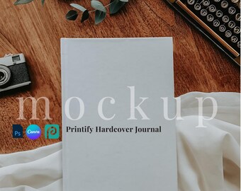 Printify hardcover journal mockup vintage drag and drop planner elegant canva template rustic planner PSD smart object digital art journal
