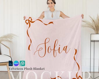 Printify Velveteen Plush Blanket mockup elegant drag and drop white blanket digital custom women blanket PSD smart object feminine blanket