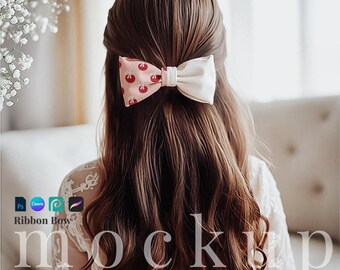 Vit bomullsrosett mockup PSD tyg rosett på flickahår Procreate ytmönster mockup flickarosett Canva mall digital flickarosett AOP design png