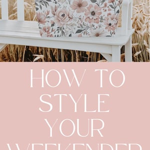 May include: Three white tote bags with different designs. The top bag is plain white. The middle bag has a floral pattern with pink, white, and gray flowers. The bottom bag has the name "Sarah" written in cursive on the front. The text "HOW TO STYLE YOUR WEEKENDER TOTE IN 2025" is written in white on a pink background.