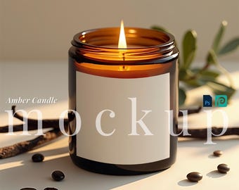 Amberkaarsmodel PSD vanillekaars labelmodel amberkaars Photopea premium shadow amber kaars png-overlay digitale amberkaars PSD
