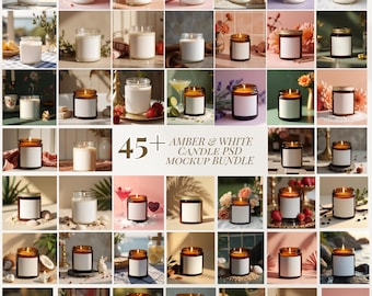 Amber and White candle mockup bundle PSD set 45 + candle mockup Photopea video tutorial included colorful candle mockup unique candle bundle