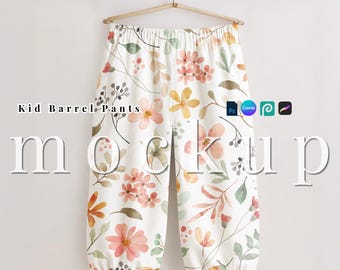 Kid Barrel Pants mockup PSD neutrale broek Procreate kinderbroek mockup stijl kinderbroek Canva barrel broek Photopea oppervlaktepatroon mock