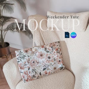 Printify Weekender bag mockup drag and drop weekender tote indoor canva template elegant tote bag PSD smart object personalised bag digital