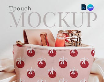 Printify accessory pouch t-bottom mockup drag and drop makeup pouch canva template canvas zipper bag PSD smart object bridesmaid pouch