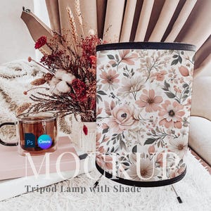 Printify Tripod Lamp with shade mockup drag and drop table lamp light canva sublimation lamp tripod PSD smart object book lamp digital png