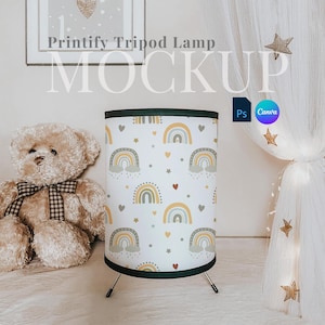 Printify Tripod Lamp mockup nursery drag and drop display lamp light digital children lamp tripod PSD smart object lamp digital overlay