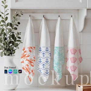 Mockup de pano de prato elegante, conjunto de 4 toalhas de cozinha, modelo PSD, mockup de toalha de mão, pano de prato, mockup de pano de prato Canva, toalha digital