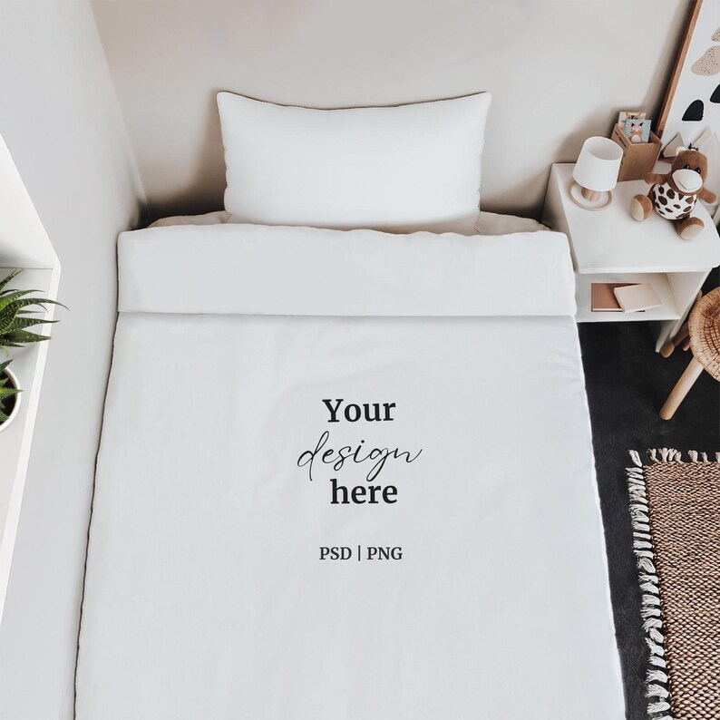 Kids Bedding Set Mockup Duvet Drag and Drop Bedding Canva Template ...