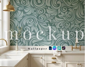 Wallpaper mockup Canva template Wallpaper elegant PSD template wallpaper Photopea Wall Procreate kitchen wallpaper Canva template Kitchen
