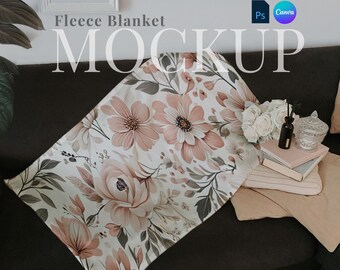 Printify Artic Fleece Blanket mockup elegant drag and drop cozy blanket digital white throw blanket PSD smart object blanket digital overlay