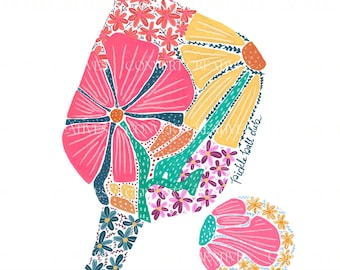 Pickleball retro floral Digital PNG commercial use Pickleball colorful PNG design high resolution floral design positive Pickleball club png