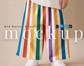 Kid Barrel Pants mockup PSD neutral pants Procreate children pants mockup styled kids pants Canva barrel pants Photopea surface pattern mock